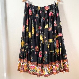 Class‎ By Just Class Floral Tiered Maxi Skirt Black Boho Festival Size L